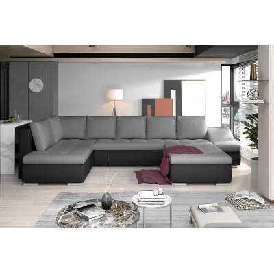 Großes Schlafsofa AURELIE – grau/schwarzes Kunstleder, Echtleder