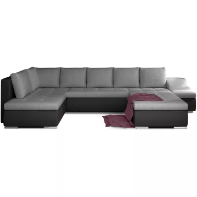 Großes Schlafsofa AURELIE – grau/schwarzes Kunstleder, Echtleder