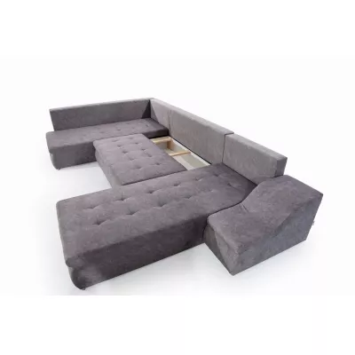 Großes Schlafsofa AURELIE – grau/schwarzes Kunstleder, Echtleder