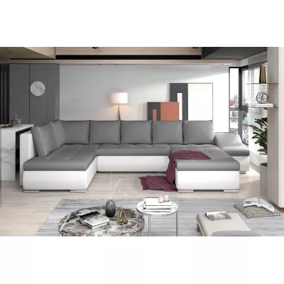 Großes Schlafsofa AURELIE – grau/weißes Öko-Leder, Echtleder