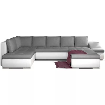 Großes Schlafsofa AURELIE – grau/weißes Öko-Leder, Echtleder