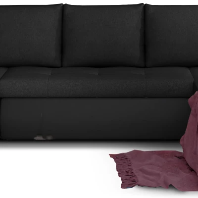 Großes Schlafsofa AURELIE – schwarz / schwarzes Kunstleder, Echtleder
