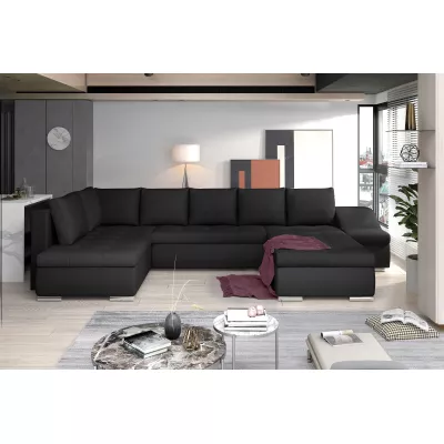 Großes Schlafsofa AURELIE – schwarz / schwarzes Kunstleder, Echtleder