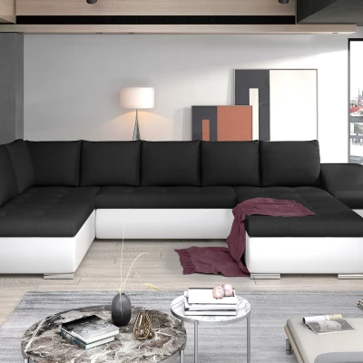 Großes Schlafsofa AURELIE – schwarz/weißes Öko-Leder, Echtleder