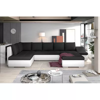 Großes Schlafsofa AURELIE – schwarz/weißes Öko-Leder, Echtleder