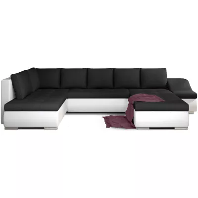 Großes Schlafsofa AURELIE – schwarz/weißes Öko-Leder, Echtleder