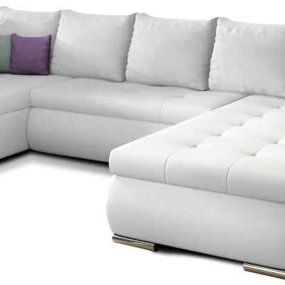 Großes Schlafsofa AURELIE – weißes Kunstleder, Echtleder