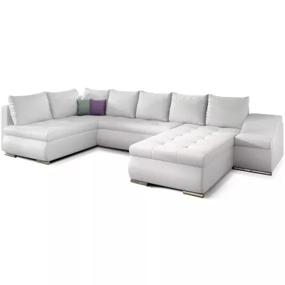 Großes Schlafsofa AURELIE – weißes Kunstleder, Echtleder