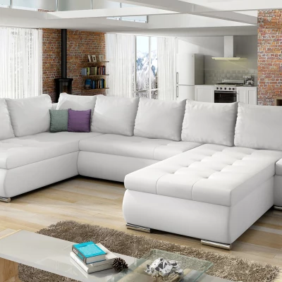Großes Schlafsofa AURELIE – weißes Kunstleder, Echtleder