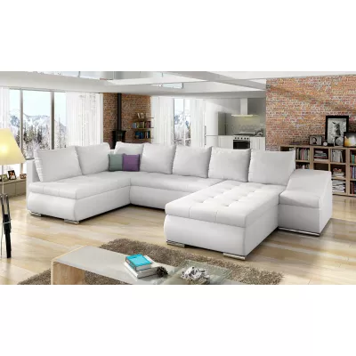 Großes Schlafsofa AURELIE – weißes Kunstleder, Echtleder