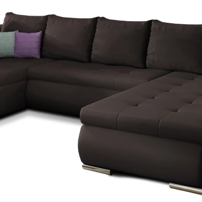 Großes Schlafsofa AURELIE – dunkelbraunes Kunstleder, Echtleder