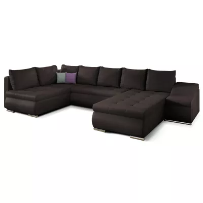 Großes Schlafsofa AURELIE – dunkelbraunes Kunstleder, Echtleder