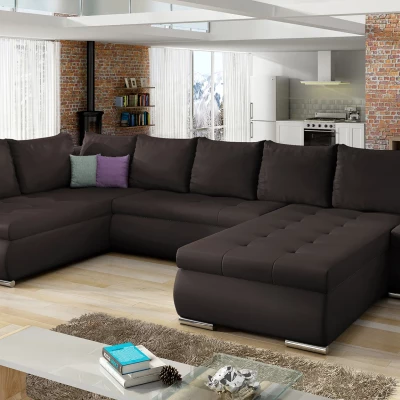 Großes Schlafsofa AURELIE – dunkelbraunes Kunstleder, Echtleder