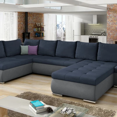 Großes Schlafsofa AURELIE – blau/dunkelgrau, rechte Ausführung