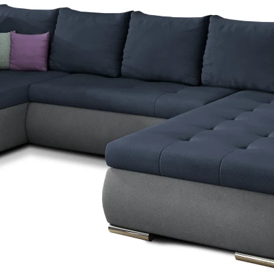 Großes Schlafsofa AURELIE – blau/dunkelgrau, rechte Ausführung