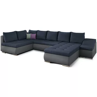 Großes Schlafsofa AURELIE – blau/dunkelgrau, rechte Ausführung