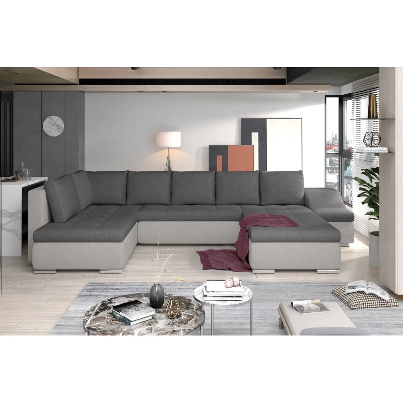 Großes Schlafsofa AURELIE – dunkelgrau/grau, echtes Design