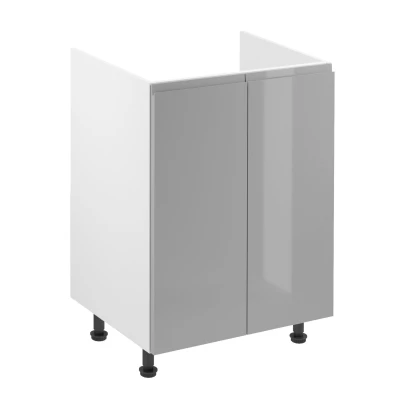 Zweitüriger Spülenunterschrank ARBOR – Breite 60 cm, glänzend grau/weiß