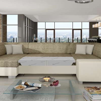 Großes U-förmiges Sofa KAIRI – dunkelbeige/beiges Öko-Leder, linke Ausführung