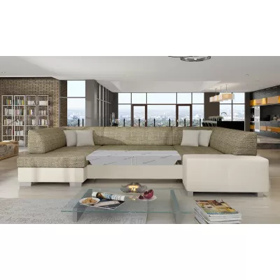 Großes U-förmiges Sofa KAIRI – dunkelbeige/beiges Öko-Leder, linke Ausführung