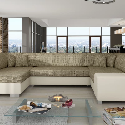Großes U-förmiges Sofa KAIRI – dunkelbeige/beiges Öko-Leder, linke Ausführung