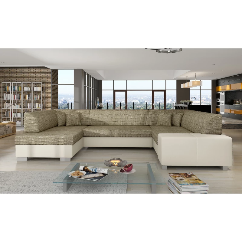 Großes U-förmiges Sofa KAIRI – dunkelbeige/beiges Öko-Leder, linke Ausführung