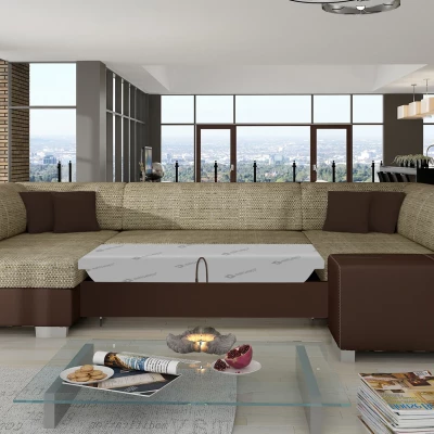 Großes U-förmiges Sofa KAIRI – dunkelbeige/braunes Öko-Leder, linke Ausführung