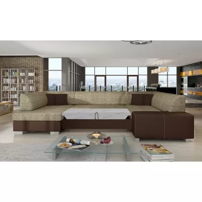 Großes U-förmiges Sofa KAIRI – dunkelbeige/braunes Öko-Leder, linke Ausführung