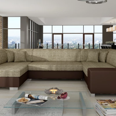 Großes U-förmiges Sofa KAIRI – dunkelbeige/braunes Öko-Leder, linke Ausführung