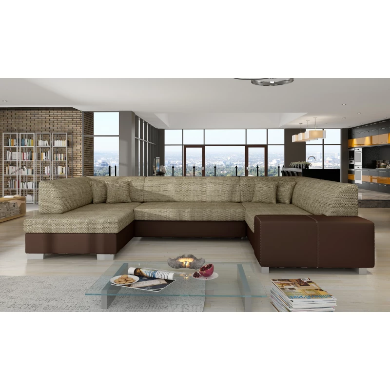 Großes U-förmiges Sofa KAIRI – dunkelbeige/braunes Öko-Leder, linke Ausführung