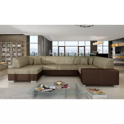 Großes U-förmiges Sofa KAIRI – dunkelbeige/braunes Öko-Leder, linke Ausführung