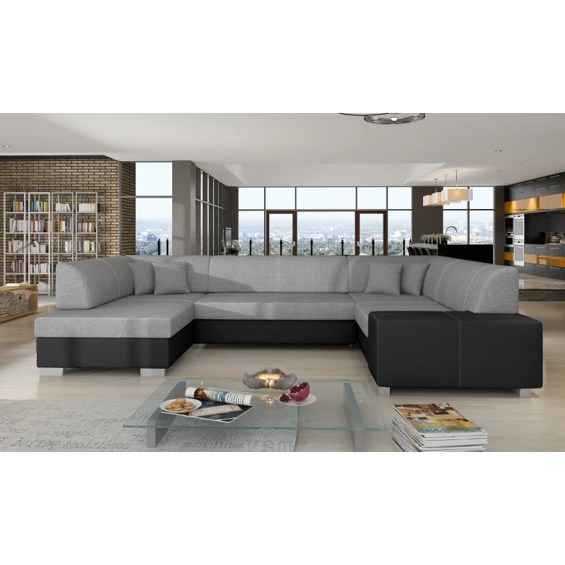 Großes U-förmiges Sofa KAIRI – Esche/schwarzes Öko-Leder, linke Ausführung