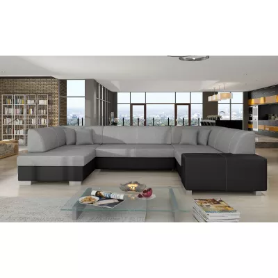 Großes U-förmiges Sofa KAIRI – Esche/schwarzes Öko-Leder, linke Ausführung