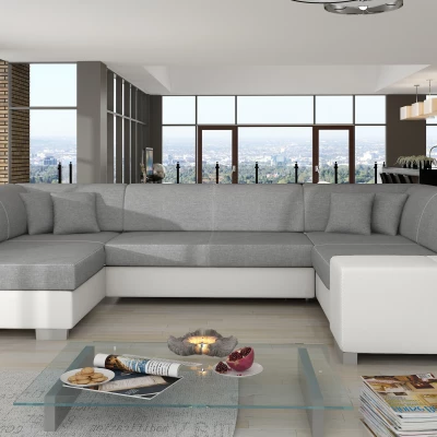 Großes U-förmiges Sofa KAIRI – Esche/weißes Öko-Leder, linke Ausführung