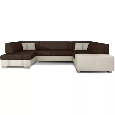 Großes U-förmiges Sofa KAIRI – braunes/beiges Öko-Leder, linke Ausführung