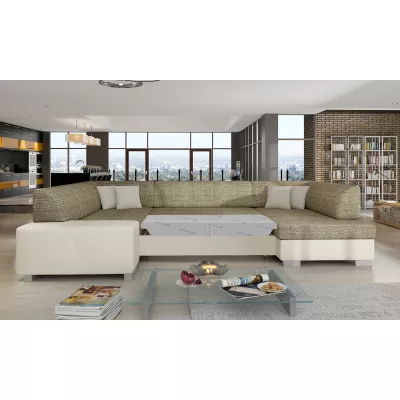 Große U-förmige Sofagarnitur KAIRI – dunkelbeige/beige Öko-Leder, Echtleder