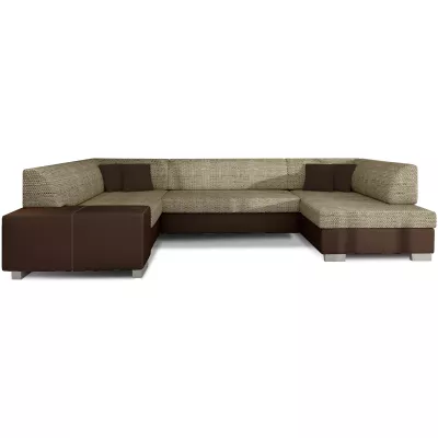 Große U-förmige Sofagarnitur KAIRI – dunkelbeige/braunes Öko-Leder, authentisches Design