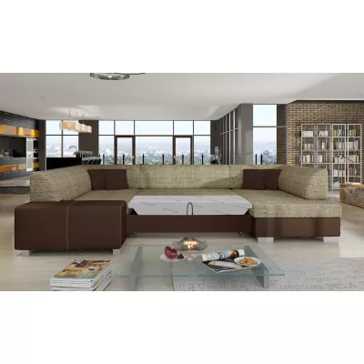 Große U-förmige Sofagarnitur KAIRI – dunkelbeige/braunes Öko-Leder, authentisches Design