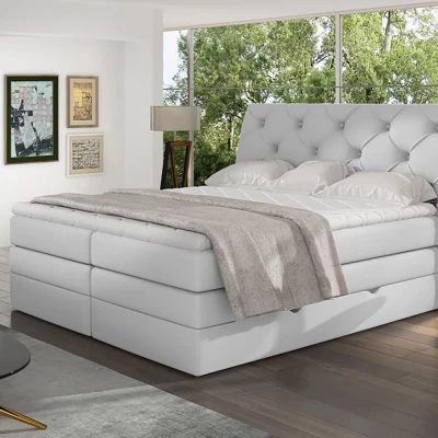 Boxspringbett 140x200 VORVIRO - weißes Öko-Leder