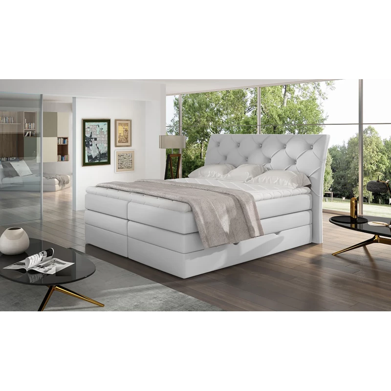 Boxspringbett 140x200 VORVIRO - weißes Öko-Leder