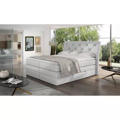 Boxspringbett 140x200 VORVIRO - weißes Öko-Leder