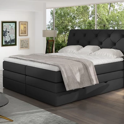 Boxspringbett 140x200 VORVIRO - schwarzes Öko-Leder