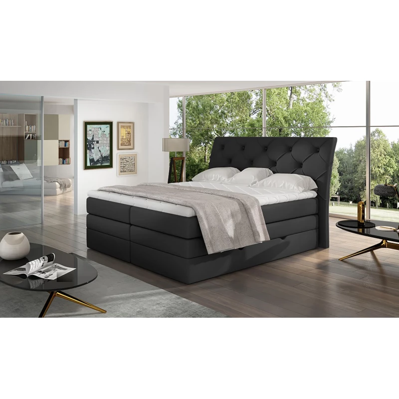 Boxspringbett 140x200 VORVIRO - schwarzes Öko-Leder