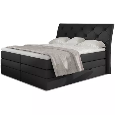 Boxspringbett 140x200 VORVIRO - schwarzes Öko-Leder