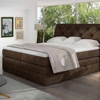 Boxspringbett 140x200 VORVIRO - braunes Öko-Leder