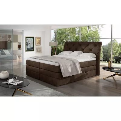 Boxspringbett 140x200 VORVIRO - braunes Öko-Leder