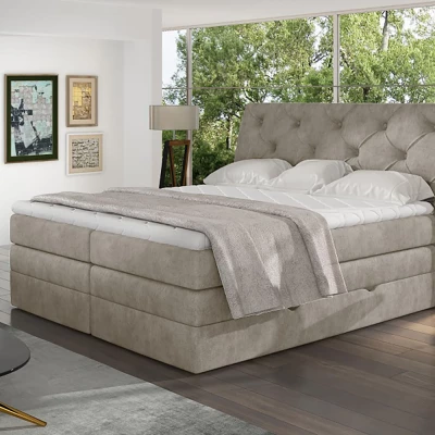 Boxspringbett 140x200 VORVIRO - beiges Öko-Leder