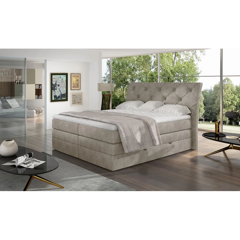 Boxspringbett 140x200 VORVIRO - beiges Öko-Leder