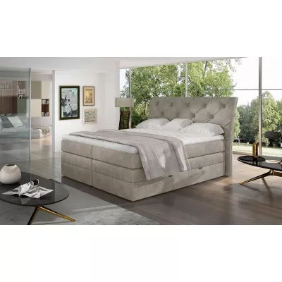 Boxspringbett 140x200 VORVIRO - beiges Öko-Leder