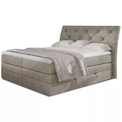 Boxspringbett 140x200 VORVIRO - beiges Öko-Leder